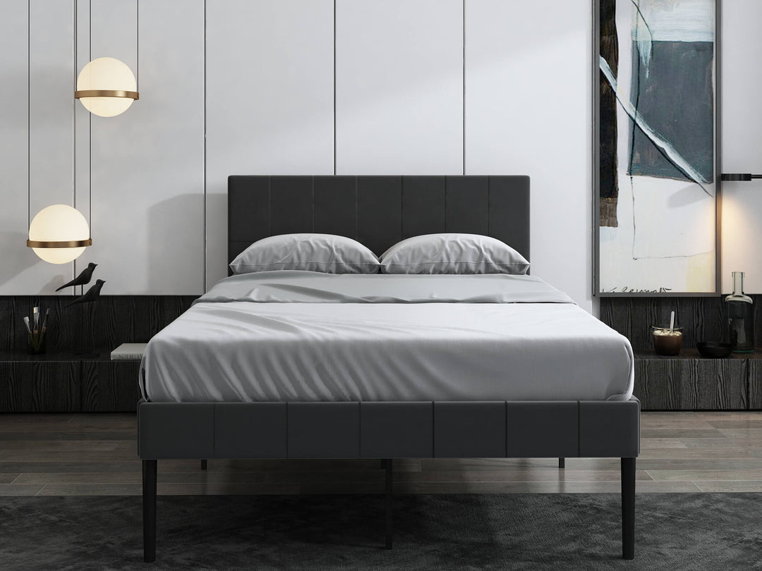 Furnitureful Beds & Bed Frames Bed Frame Grey Leather with 30CM Storage Underneath