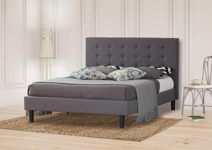 Furnitureful Beds & Bed Frames 4ft6 Double 135cm x 190cm Bed Frame Grey Linen Fabric with 30CM Storage Underneath