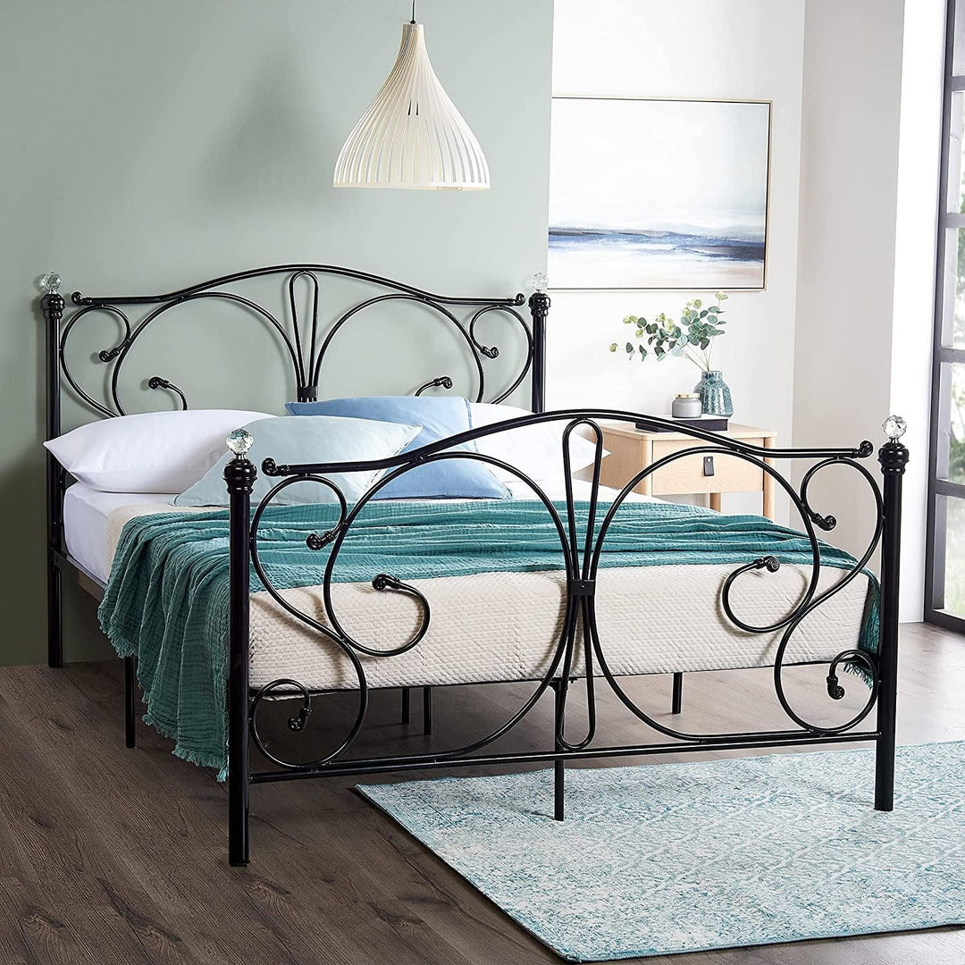 Furnitureful Beds & Bed Frames 3ft Single 90cm x 190cm / No Mattress Black Metal Bed Frame Platform with Headboard & Deep 30CM Storage