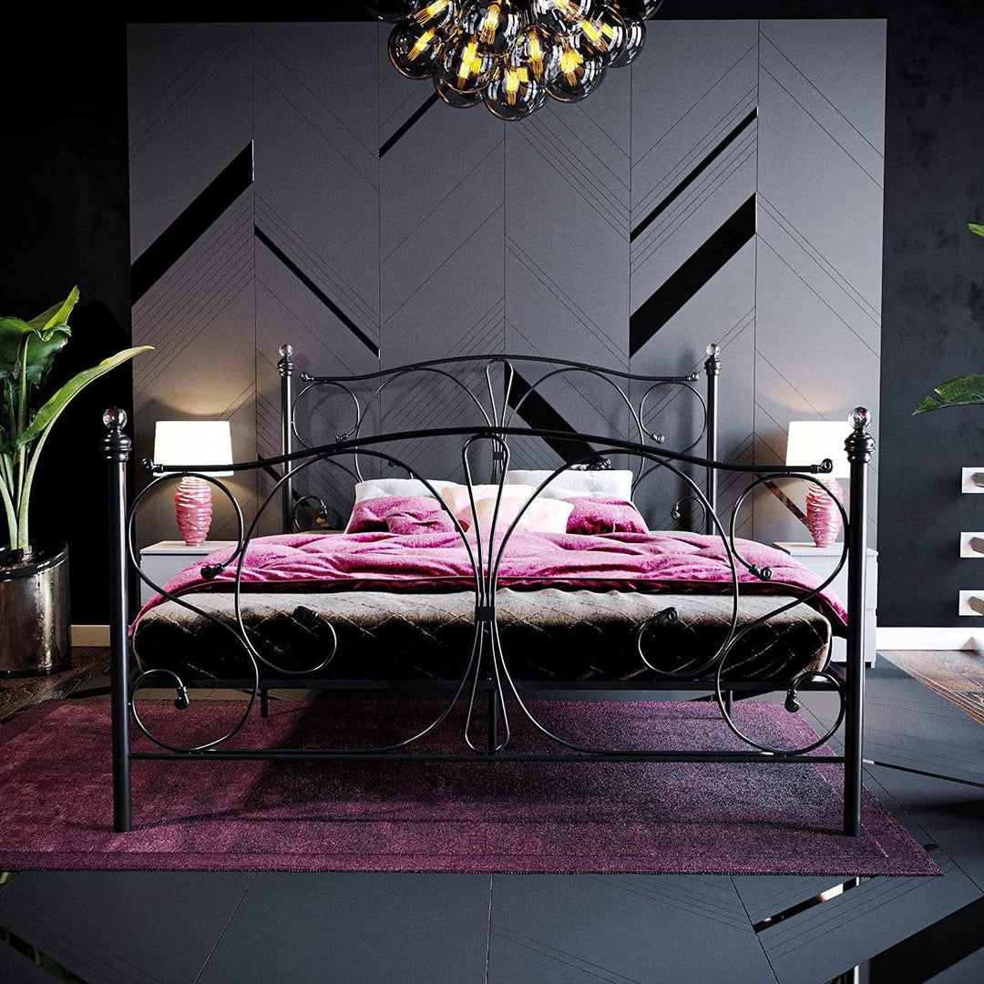 Furnitureful Beds & Bed Frames 3ft Single 90cm x 190cm / No Mattress Luxury Metal Bed Platform Complete Frame Set Headboard & Storage