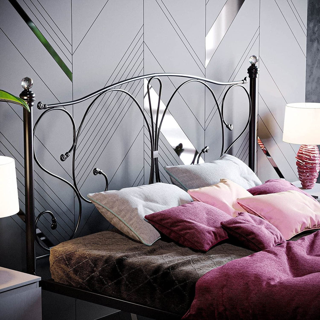 Furnitureful Beds & Bed Frames Metal Bed Black Luxury Frame Platform Complete Set Headboard & Storage