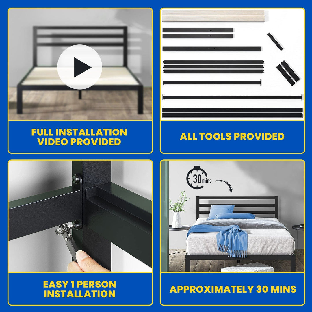 Furnitureful Beds & Bed Frames Metal Bed Frame Platform with Headboard & Storage