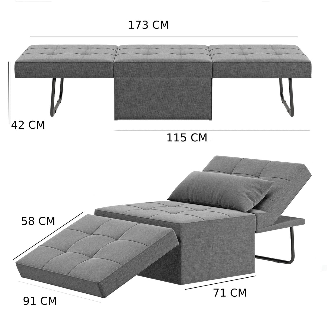 Furnitureful Sofa Bed Single Ottoman Sofa Bed Grey - 4 in 1 SofaBed | Recliner | Single Bed | Ottoman | Futon with Selected Fabric and Unique Sturdy Frame for Small Space